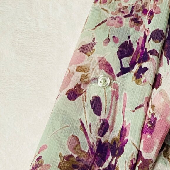 Kut from the Kloth Floral Blouse Women Medium Long Sleeve Roll Tab Button Front - Picture 3 of 10